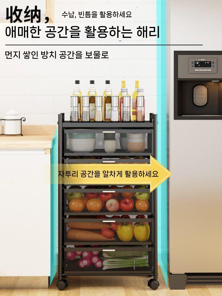 틈새 수납장 철제선반 트레이 바퀴 욕실 슬림 세탁실 철제 3단 - 상세 이미지 5