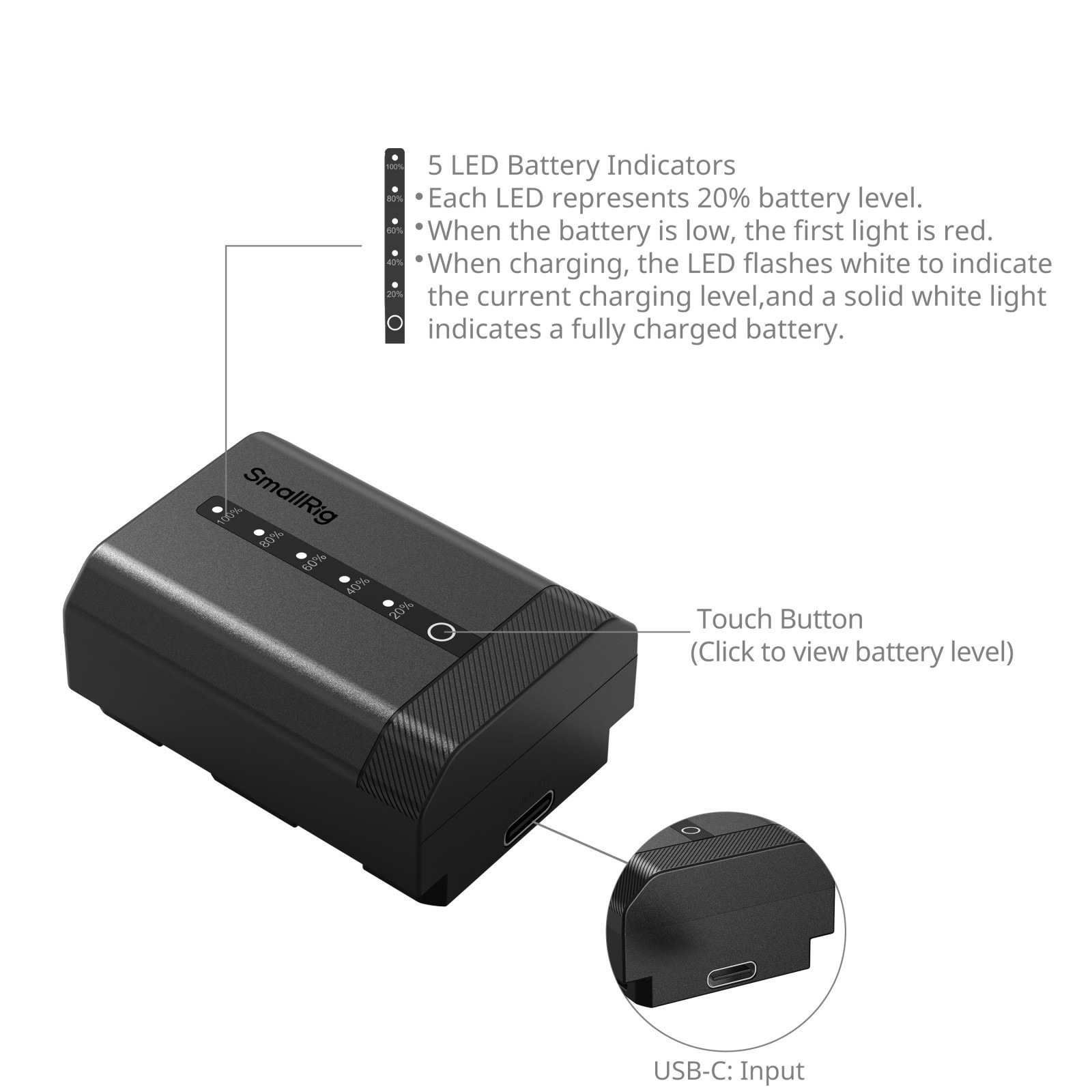 스몰리그 Sony NP-FZ100용 USB-C 충전식 카메라 배터리 (잔량 디스플레이) 5297 - 상세 이미지 2