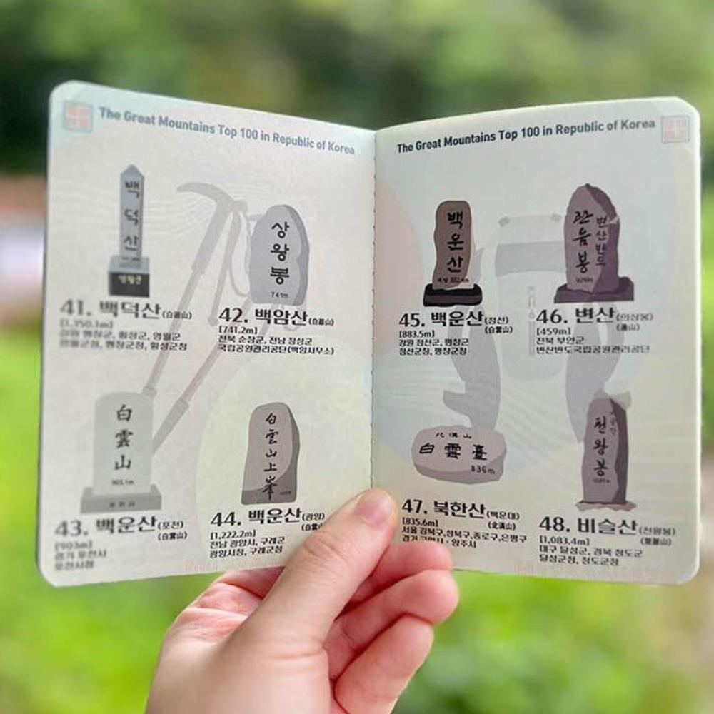 100대 명산 여권 등산 전국 한국 여행 지도 휴대용 하이킹 트래커 기록 수첩 - 상세 이미지 3