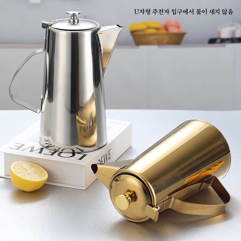 스텐 주전자 골드 서빙포트 실버 호텔 입 물병 레스토랑 찻주전자 워터팟 - 상세 이미지 4