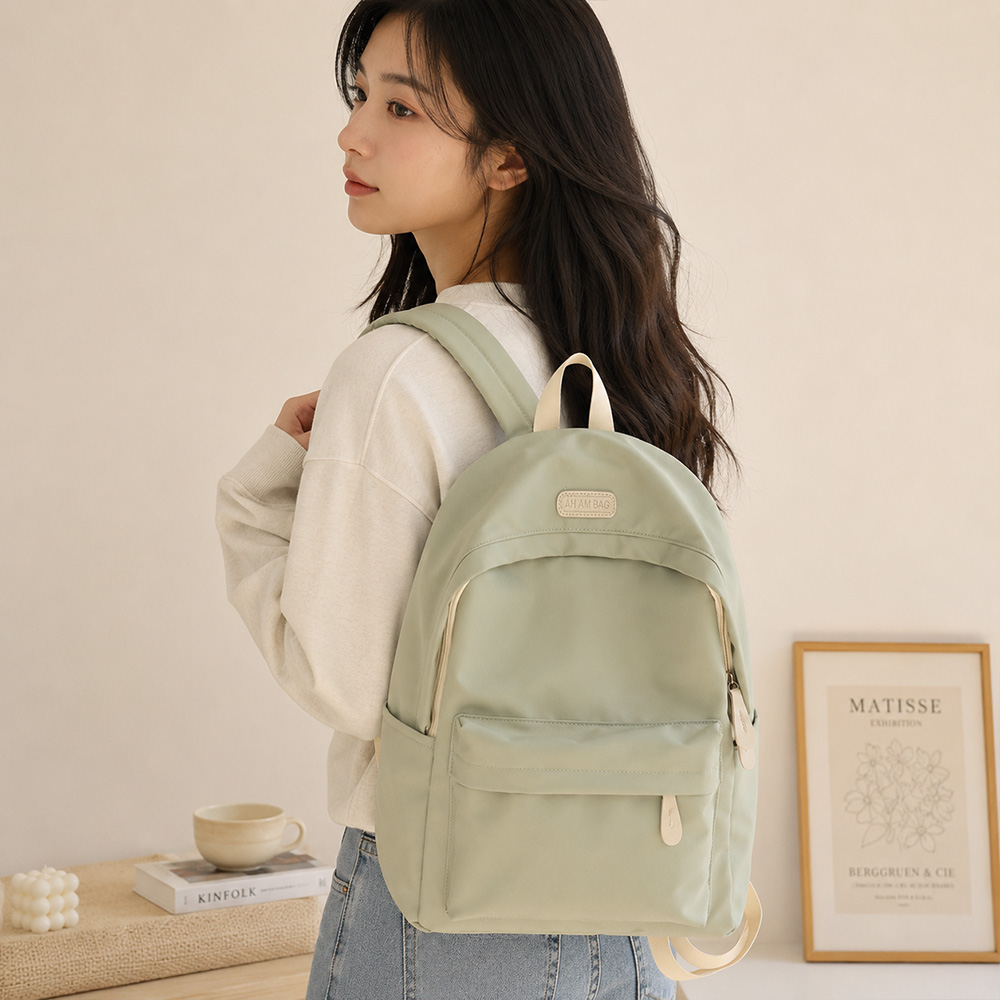 가벼운 백팩 학교가방 책가방 생활방수 경량 베이직 데일리백 카키 - 상품 이미지