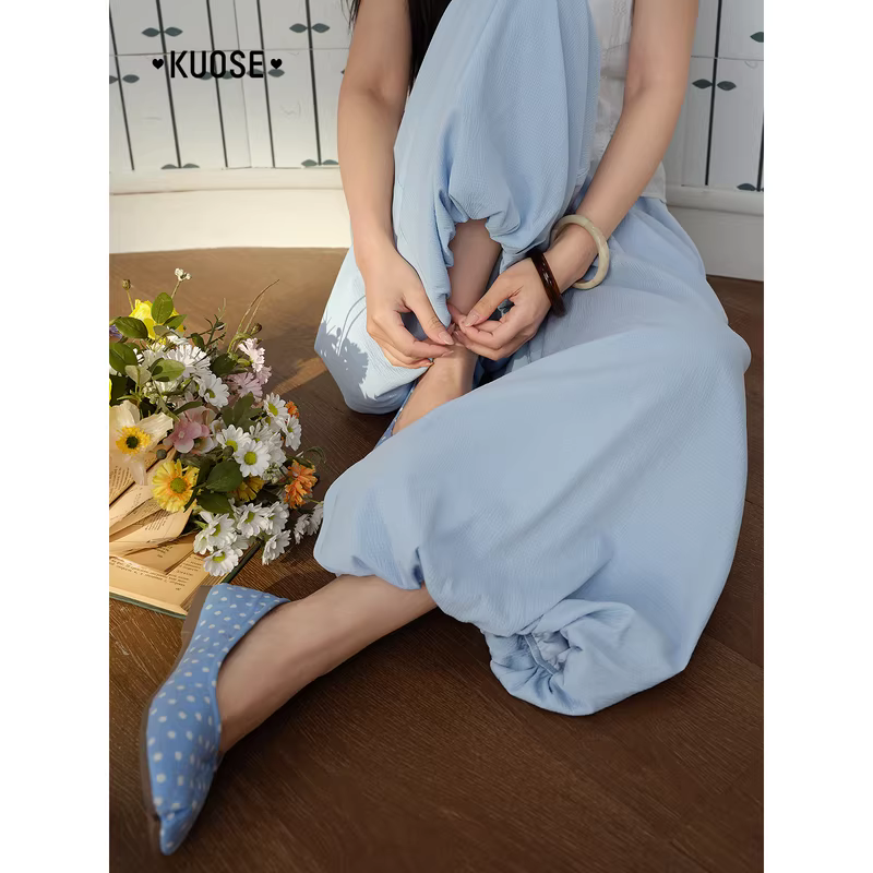 KUOSE 쿠오세 하이웨이스트 와이드핏 여름 벌룬 팬츠 - 상세 이미지 5