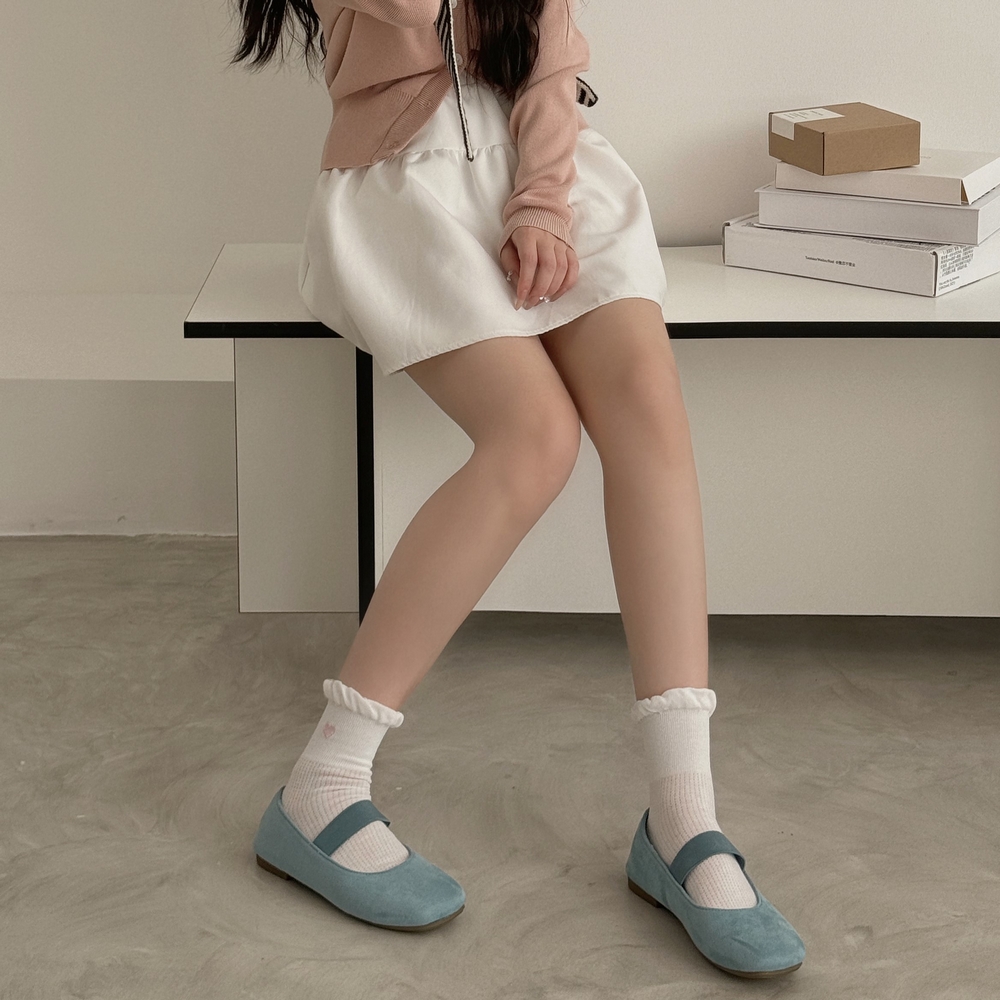 시원한 여자 프릴 펀칭 발목면양말 4종 컬러세트 하트자수 - 상세 이미지 5