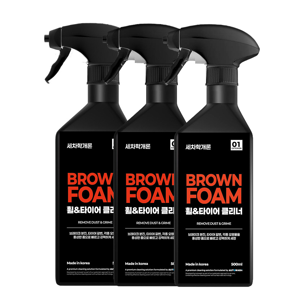 세차학개론 브라운폼 휠앤타이어 클리너 500ml, 3개 - 상품 이미지