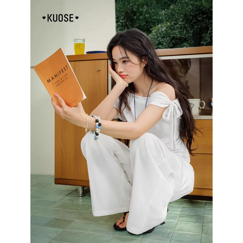 KUOSE 쿠오세 오프숄더 슬림핏 반팔 티셔츠 - 상세 이미지 3
