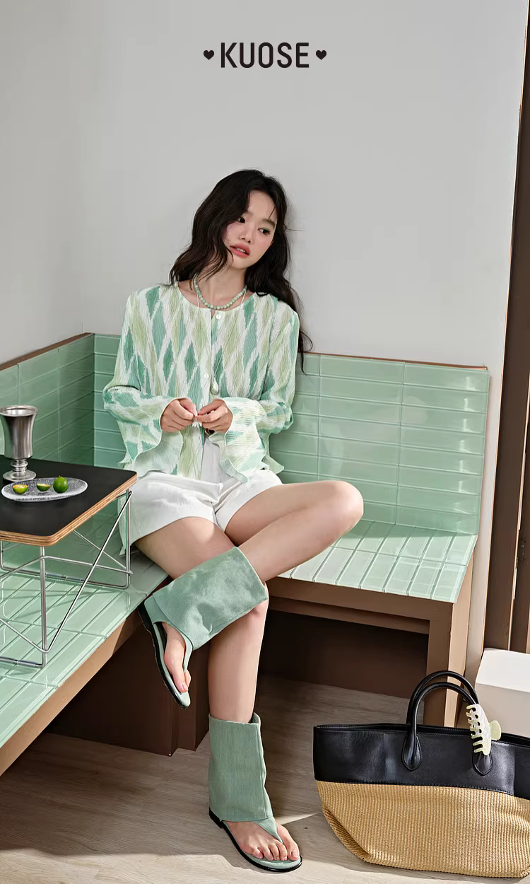 쿠오세 KUOSE 화이트 코튼 스트레이트 데님 숏팬츠 - 상품 이미지