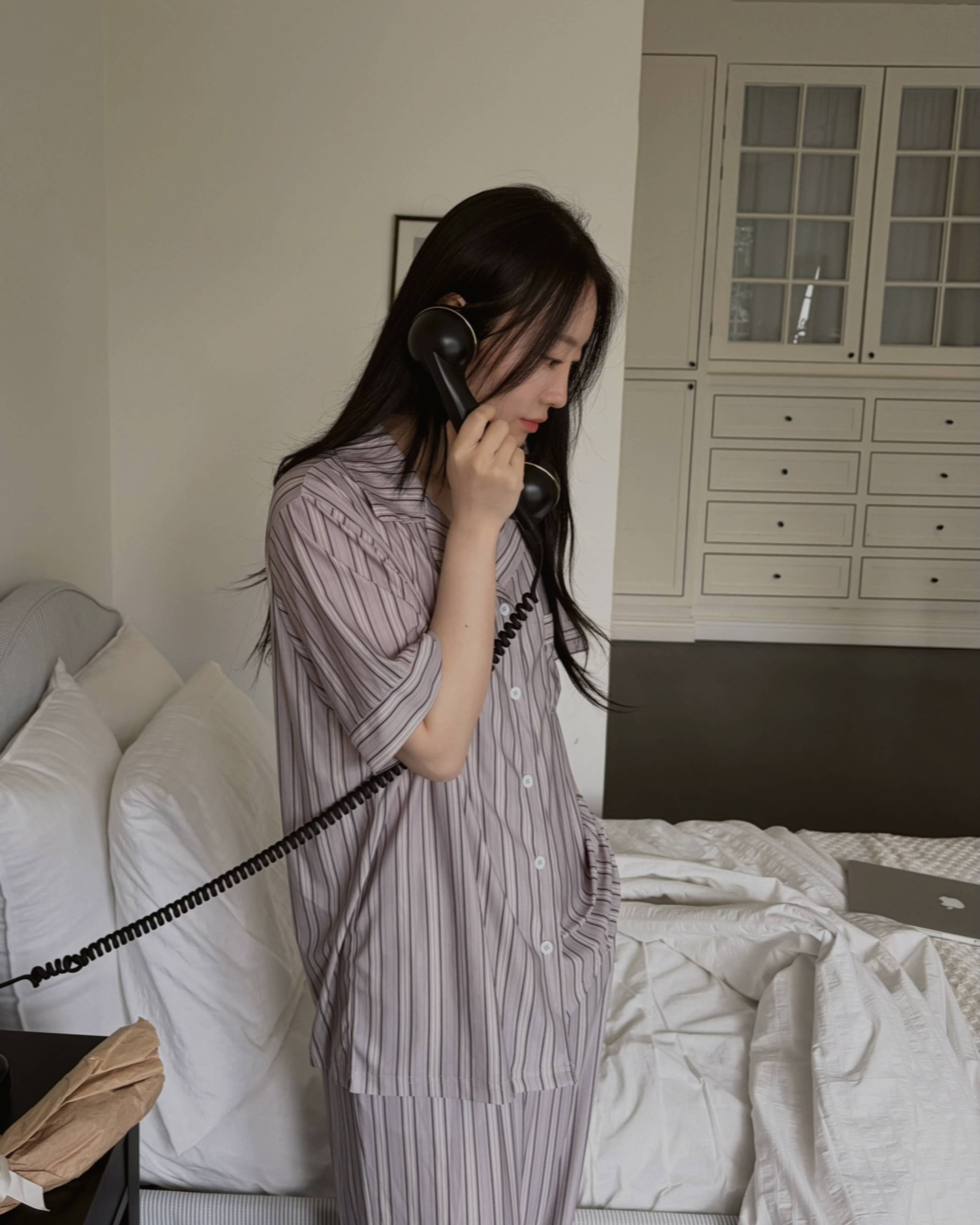 치즈 웨일즈 3피스 쿨링 잠옷 세트 커플 반팔 긴바지 파자마 상품 이미지