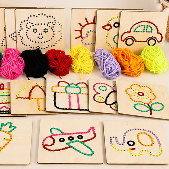 16인용나무 액자 기초바느질 우드 색실 꾸미기 DIY 키트 - 상품 이미지