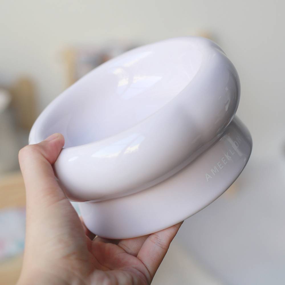 세라믹 높은 강아지 밥그릇 도자기 고양이 물그릇 식기 300ml, 낮은볼(퍼플) - 상품 이미지