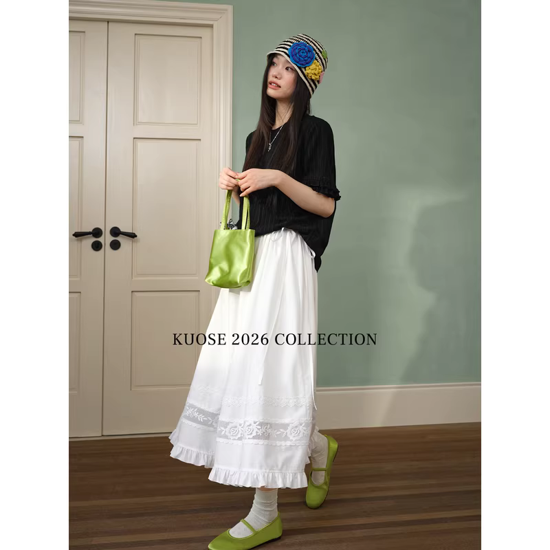 KUOSE 쿠오세 화이트 레이스 프렌치 멜빵 롱원피스 - 상세 이미지 3