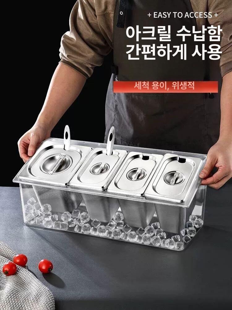 소스통 정리대 조미료 회전트레이 양념 싱크대 냉장고 3개 1 6 깊이 15 스틸 트레이 + 오픈형 스틸 뚜껑 + 대형 잼 스푼 포함 - 상세 이미지 2