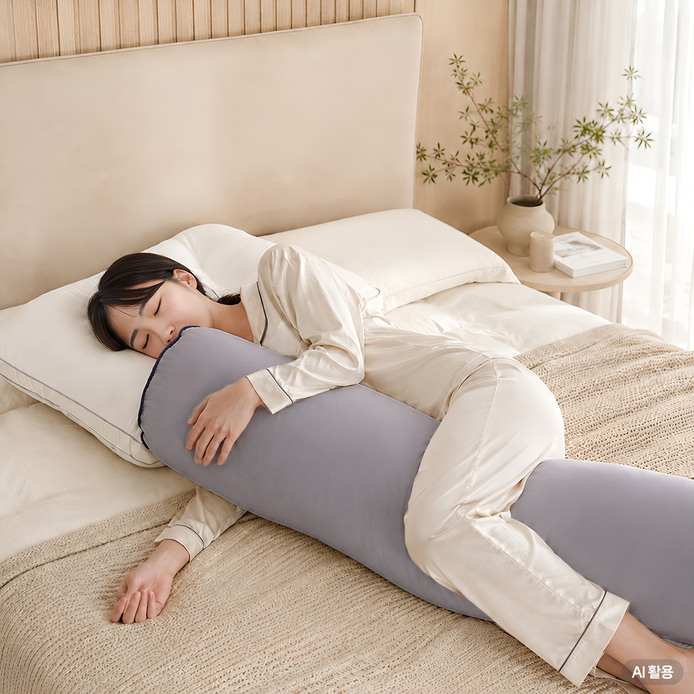 I자 바디필로우 원형 롱쿠션 안고자는 긴베개 임산부 죽부인 커버 모던 그레이(솜포함) - 상품 이미지