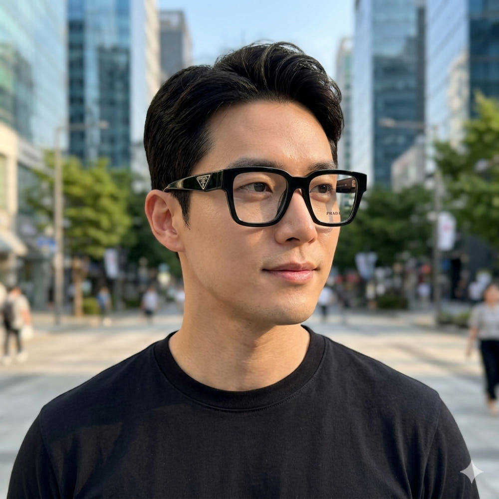 프라다 안경 VPR 08ZF 1AB 101 명품 빅사이즈 남자 스퀘어 검정 뿔테 안경테 상세 이미지 2