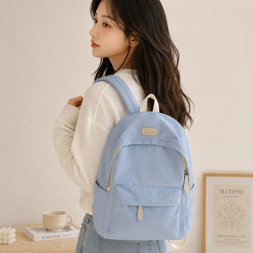 가벼운 백팩 학교가방 책가방 생활방수 경량 베이직 데일리백 블루 - 상품 이미지