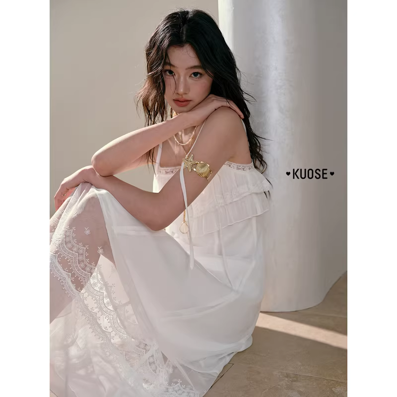 KUOSE 쿠오세 화이트 레이스 나시 롱원피스 - 상세 이미지 3