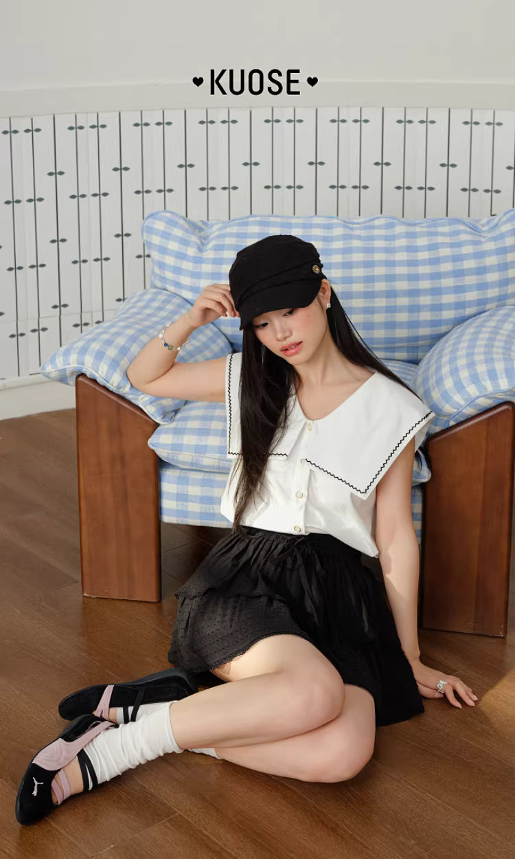 KUOSE 쿠오세 세일러 카라 코튼 민소매 블라우스 - 상품 이미지