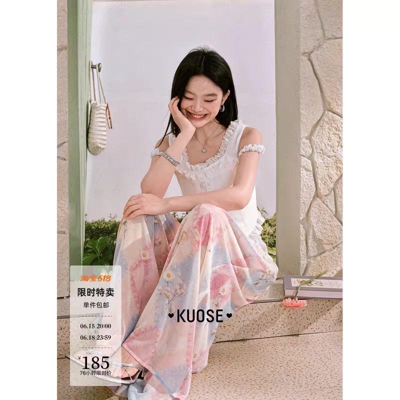 KUOSE 쿠오세 여성 여름 화이트 민소매 프릴 레이스 블라우스 - 상세 이미지 2