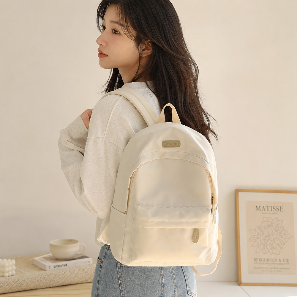 가벼운 백팩 학교가방 책가방 생활방수 경량 베이직 데일리백 아이보리 - 상품 이미지