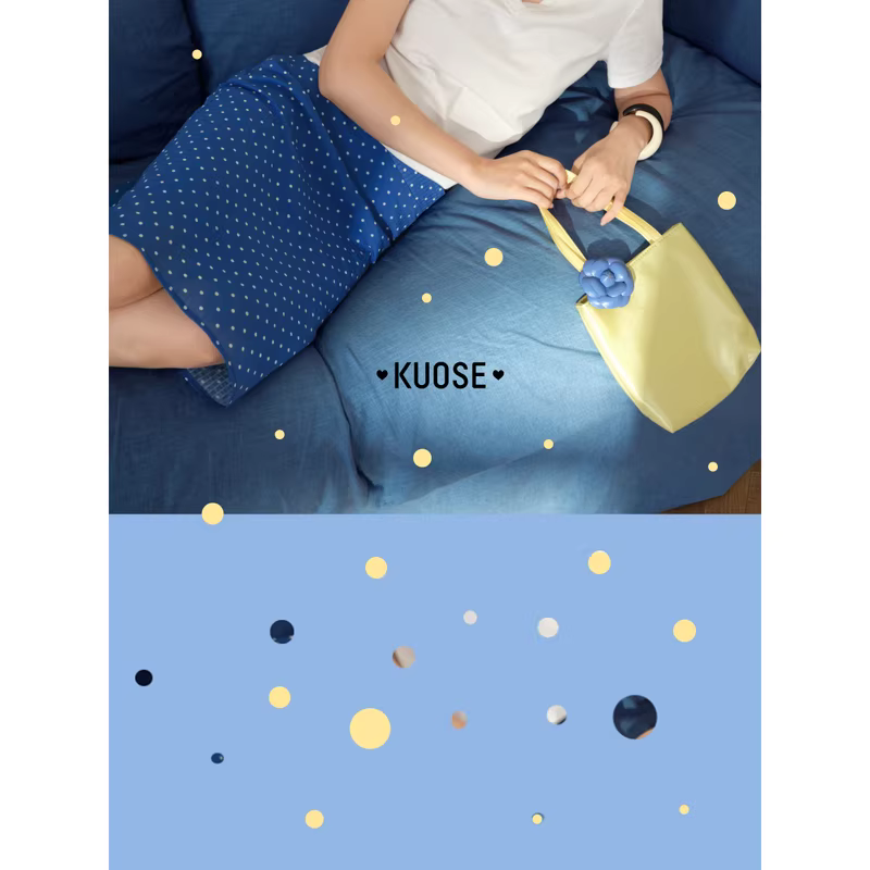 KUOSE 쿠오세 블루 도트 프린트 A라인 스커트 - 상세 이미지 3