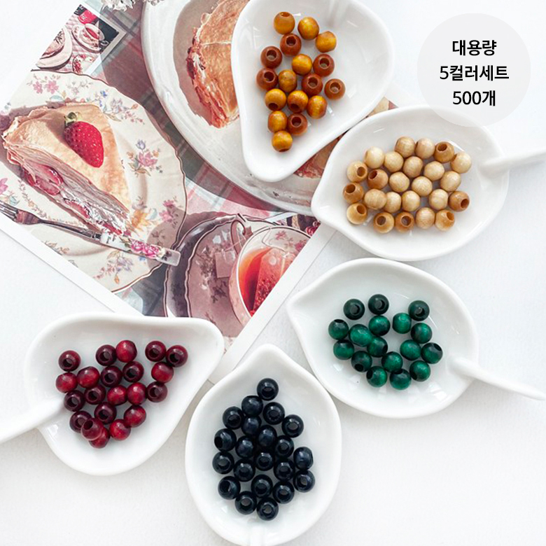 (대용량 5컬러세트) 국산 8mm 컬러 나무구슬 우드구슬 복음팔찌구슬 (500개) - 상품 이미지