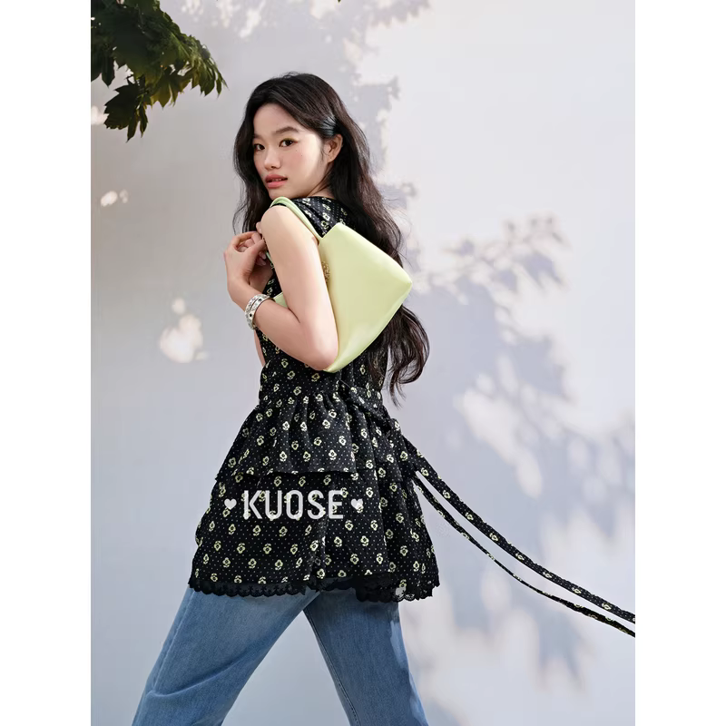 KUOSE 쿠오세 블랙 플라워 레이스 민소매탑 - 상세 이미지 5