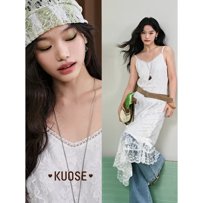 KUOSE 쿠오세 아이보리 V넥 레이스 롱원피스 - 상세 이미지 3