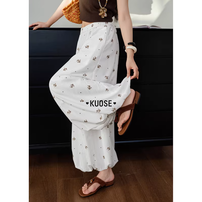 KUOSE 쿠오세 화이트 플라워 텍스처 벌룬 와이드 팬츠 - 상세 이미지 5