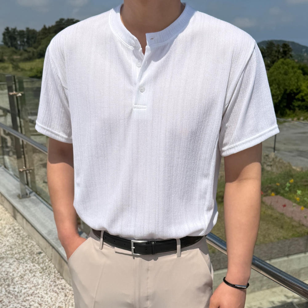 1+1 남자 린컴 여름 플리츠 헨리넥 반팔티 빅사이즈까지 - 상품 이미지