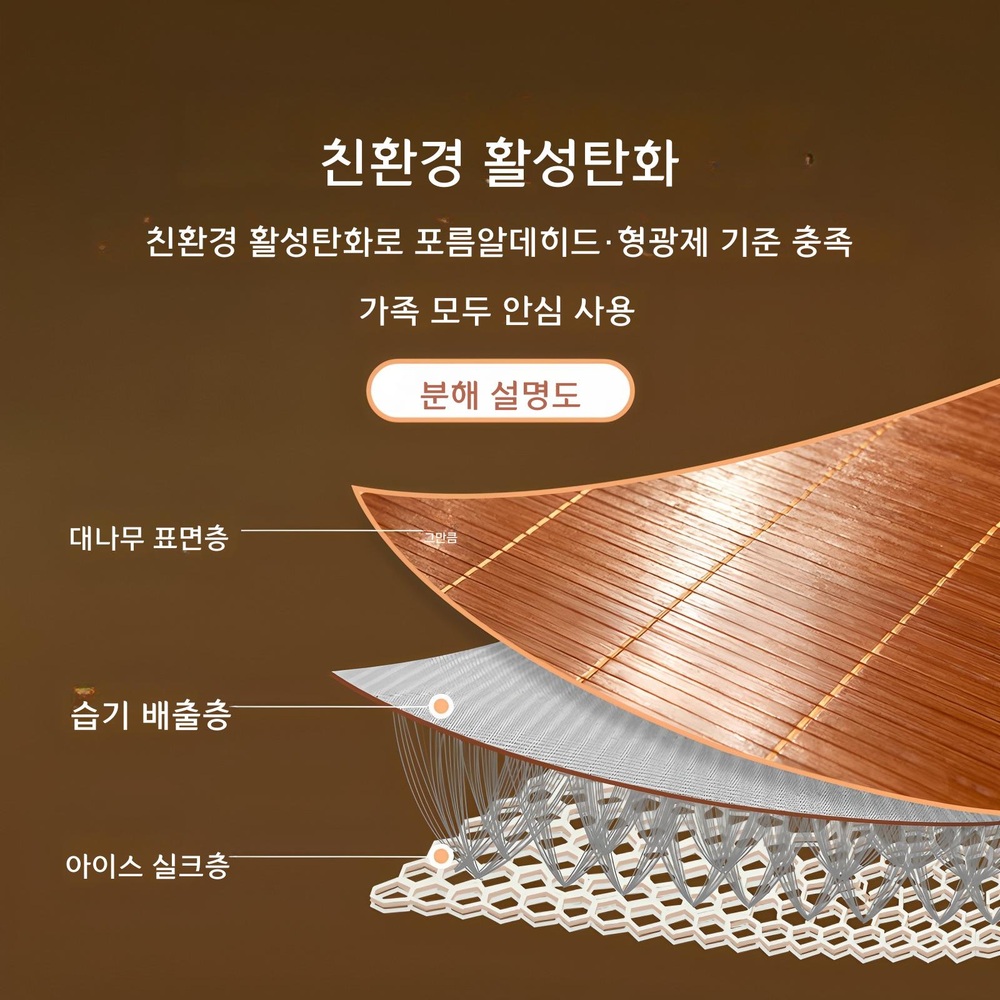 아이스 실크 대나무 여름 양면 매트 패드 퀸 나무결 무늬 90x190cm 싱글 쿨링 매트 - 상세 이미지 4