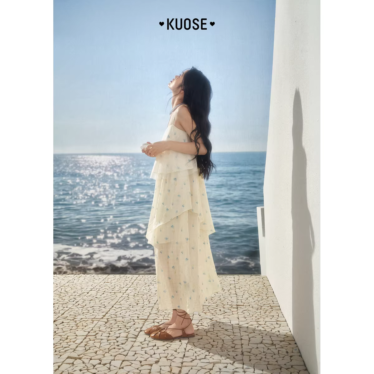 KUOSE 쿠오세 불규칙 레이어드 A라인 플로럴 롱원피스 - 상세 이미지 2