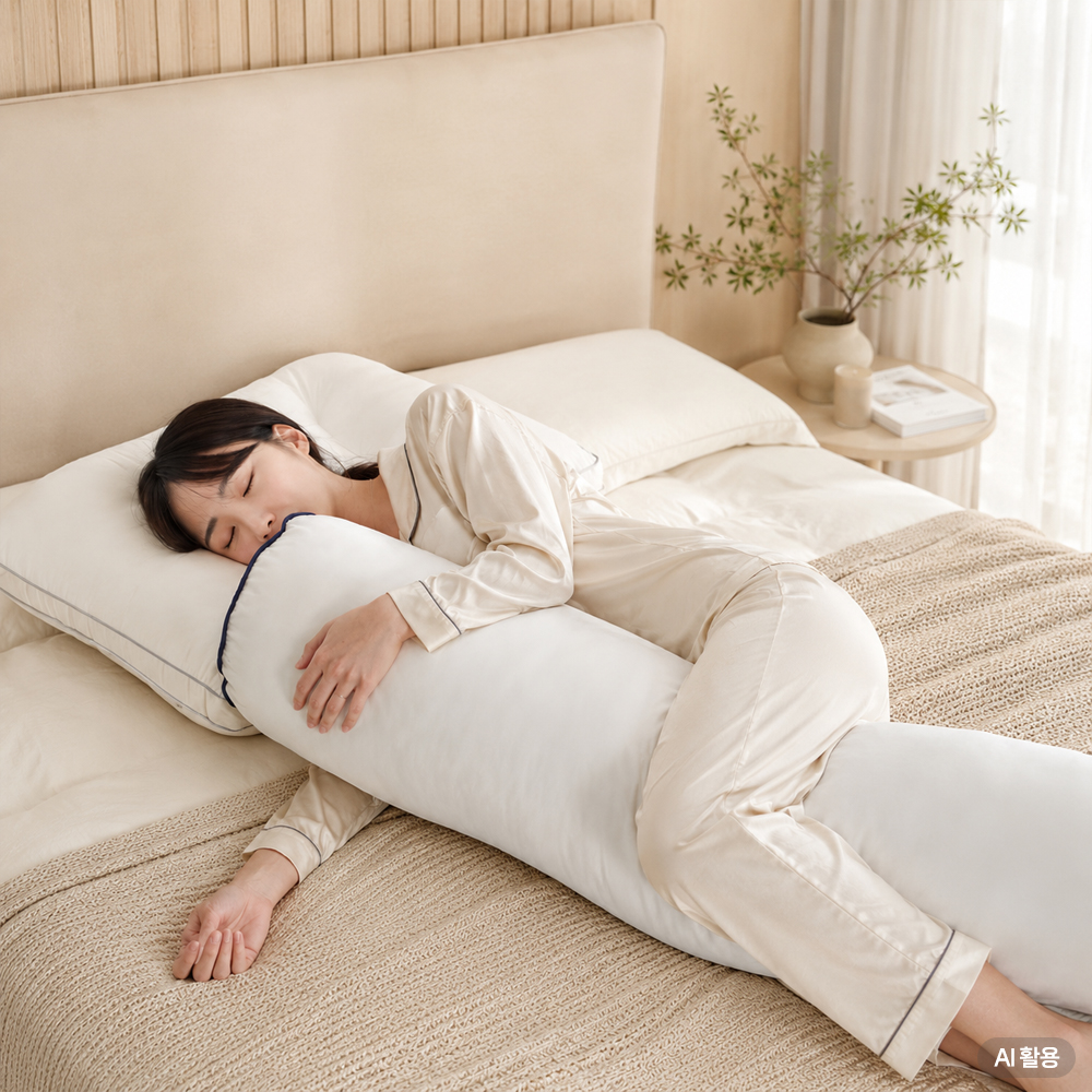 I자 바디필로우 원형 롱쿠션 안고자는 긴베개 임산부 죽부인 커버 모던 화이트(솜포함) - 상품 이미지
