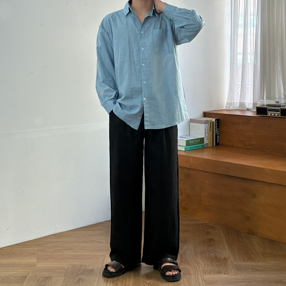 1+1 남자 린넨바지 마바지 와이드 팬츠 밴딩 여름 이미지 6