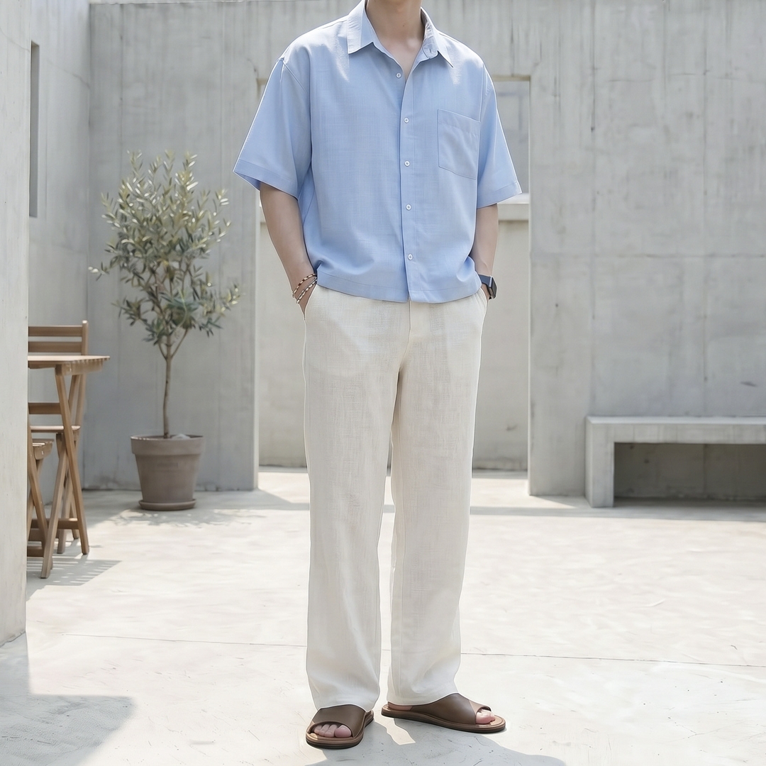 남자 쿨 린넨 라이크 크롭 반팔 셔츠 6color 이미지 7
