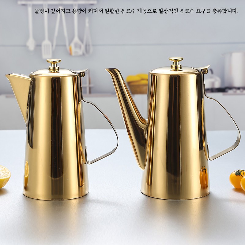 스텐 주전자 골드 서빙포트 실버 호텔 입 물병 레스토랑 찻주전자 워터팟 - 상세 이미지 3