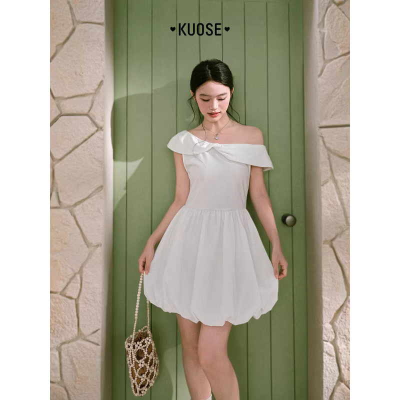 KUOSE 쿠오세 화이트 오프숄더 코튼 원피스 이미지 6