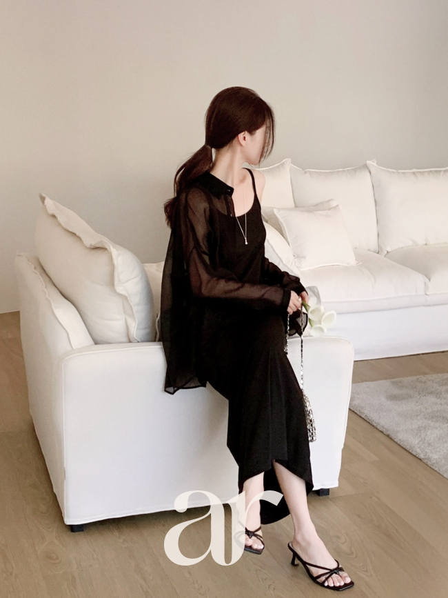 루즈핏 셔츠 나시 롱 원피스 투피스 세트 st3088 상품 이미지