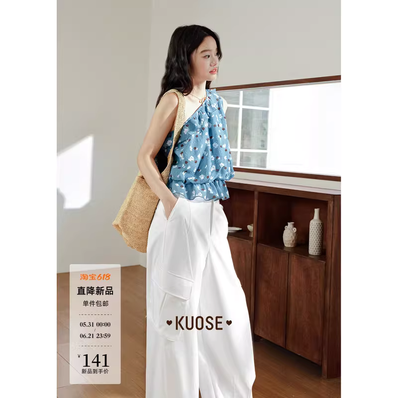 KUOSE 쿠오세 그레이시 블루 언발란스 플라워 슬리브리스 - 상세 이미지 2