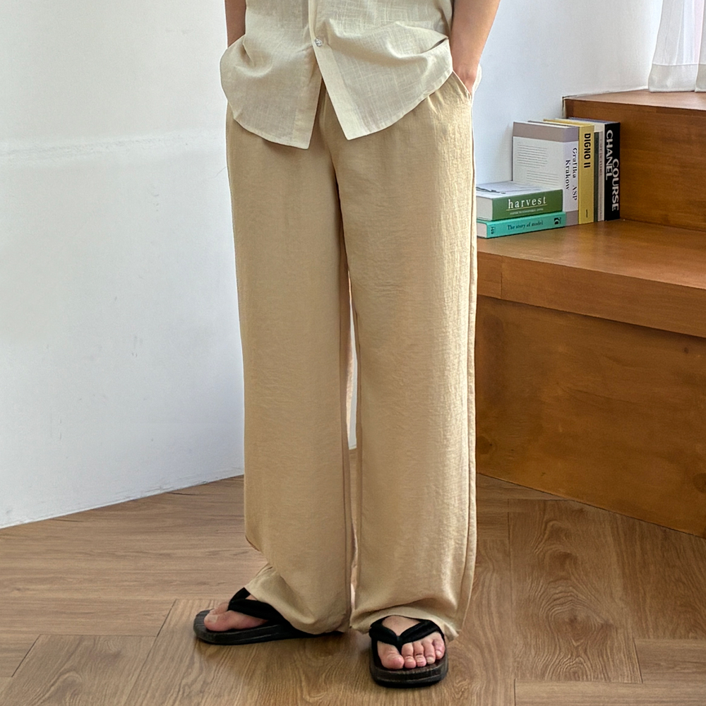 1+1 남자 린넨바지 마바지 와이드 팬츠 밴딩 여름 이미지 8