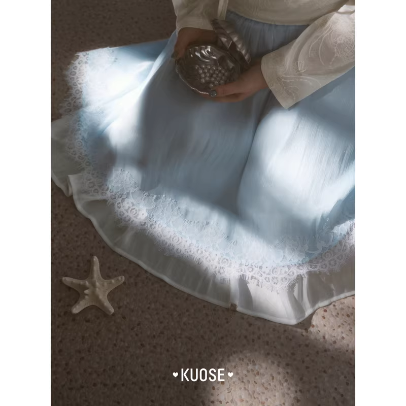 KUOSE 쿠오세 프렌치 레이스 레이어드 A라인 치마바지 - 상세 이미지 4