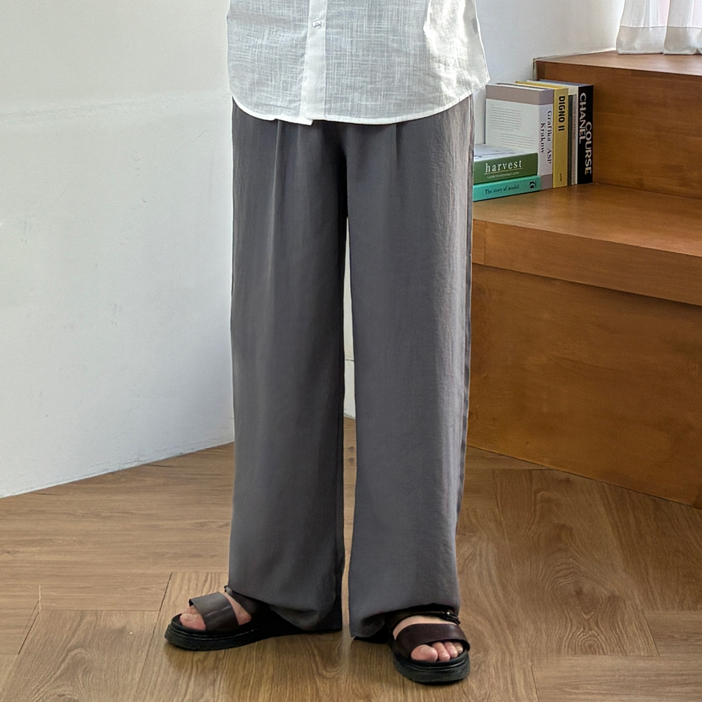 1+1 남자 린넨바지 마바지 와이드 팬츠 밴딩 여름 이미지 7