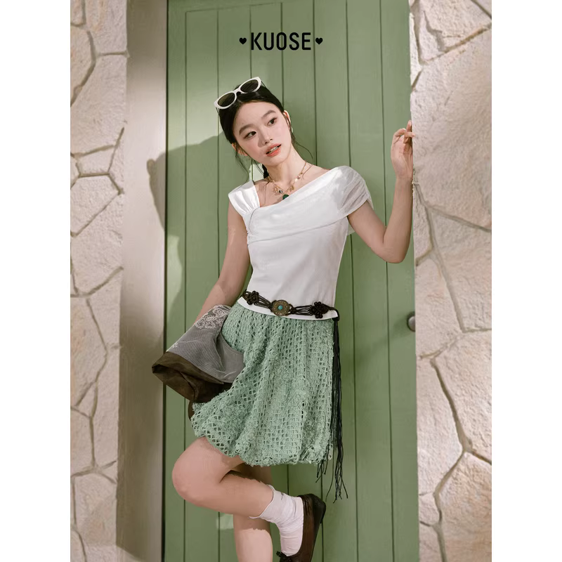 KUOSE 쿠오세 연그린 펀칭 A라인 스커트 이미지 6