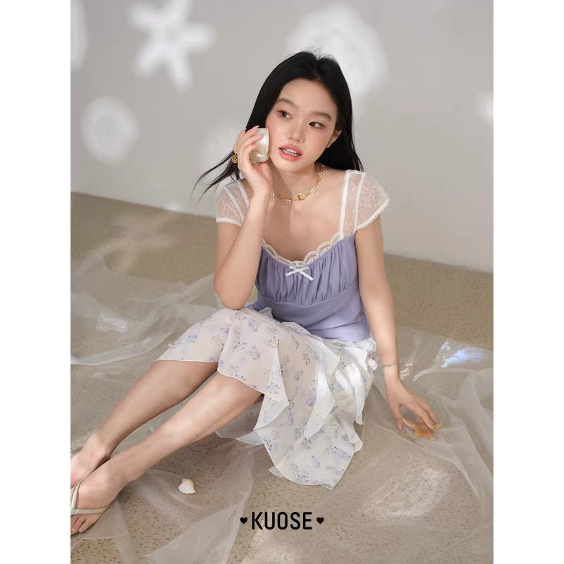 KUOSE 쿠오세 여름 레이스 플라워 투피스 - 상세 이미지 4