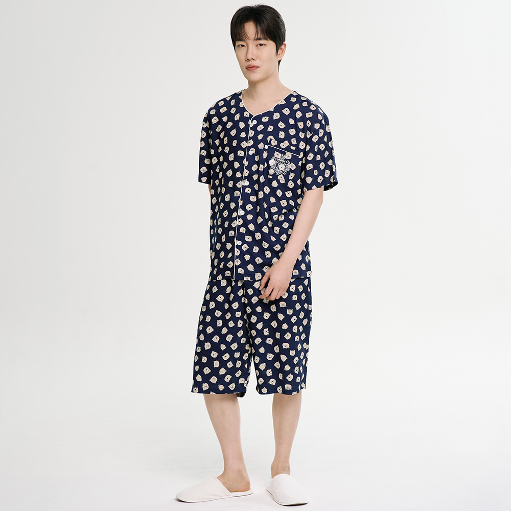 테디베어 반팔 레이온 남성 빅사이즈 잠옷 세트 - 상세 이미지 3
