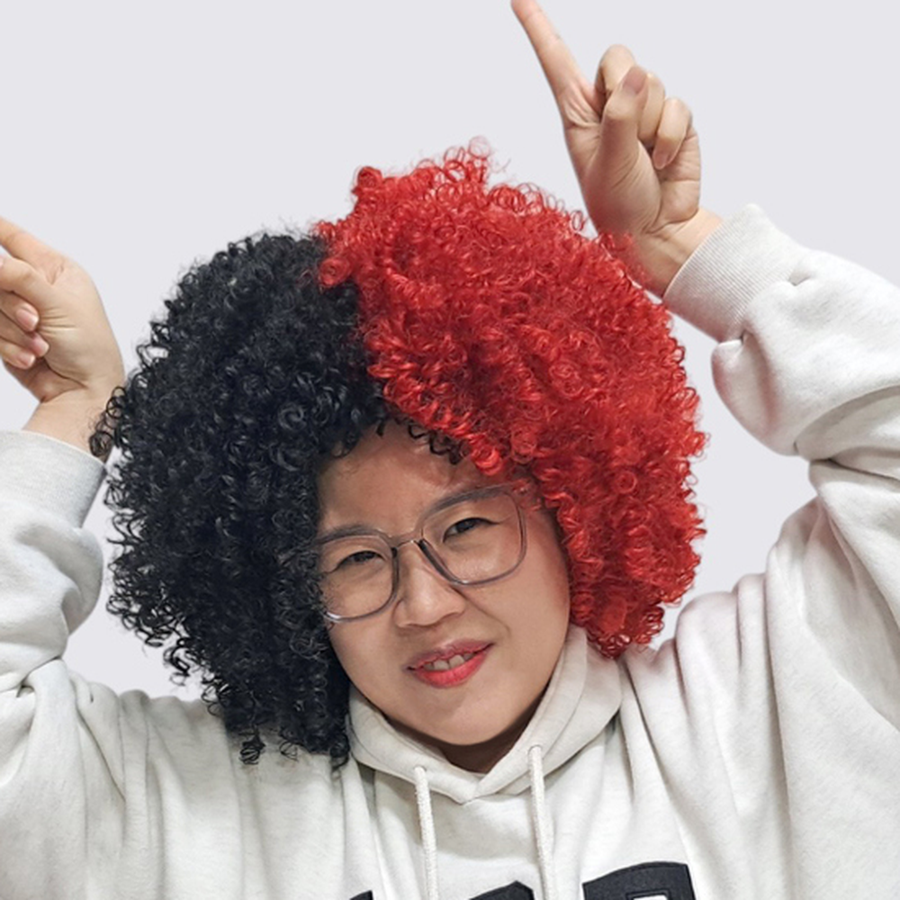 얼굴형커버축하공연 풍성한컬러생일파티뽀글이가발 귀여움두배파티가발 - 상세 이미지 3