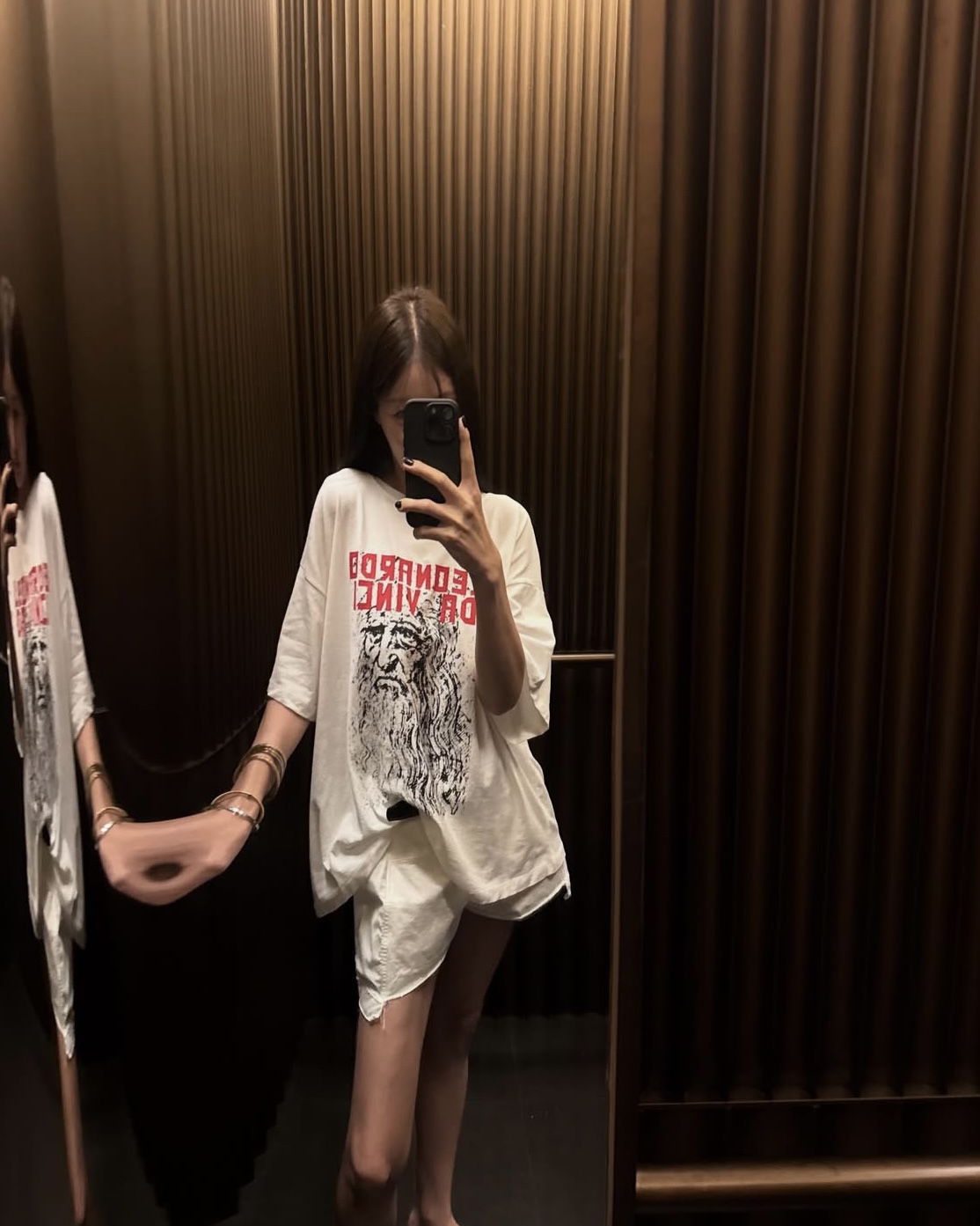 [당일발송] 아웃핏 다빈티 다빈 반팔티 팔뚝커버 빈티지 프린트 롱 오버핏 루즈핏 5부티 (아이보리) - 상세 이미지 3