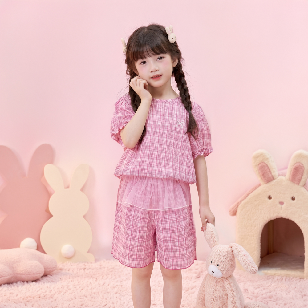 밀리밤 여아 체크 서커 상하 세트 MLRT2657G - 상세 이미지 2