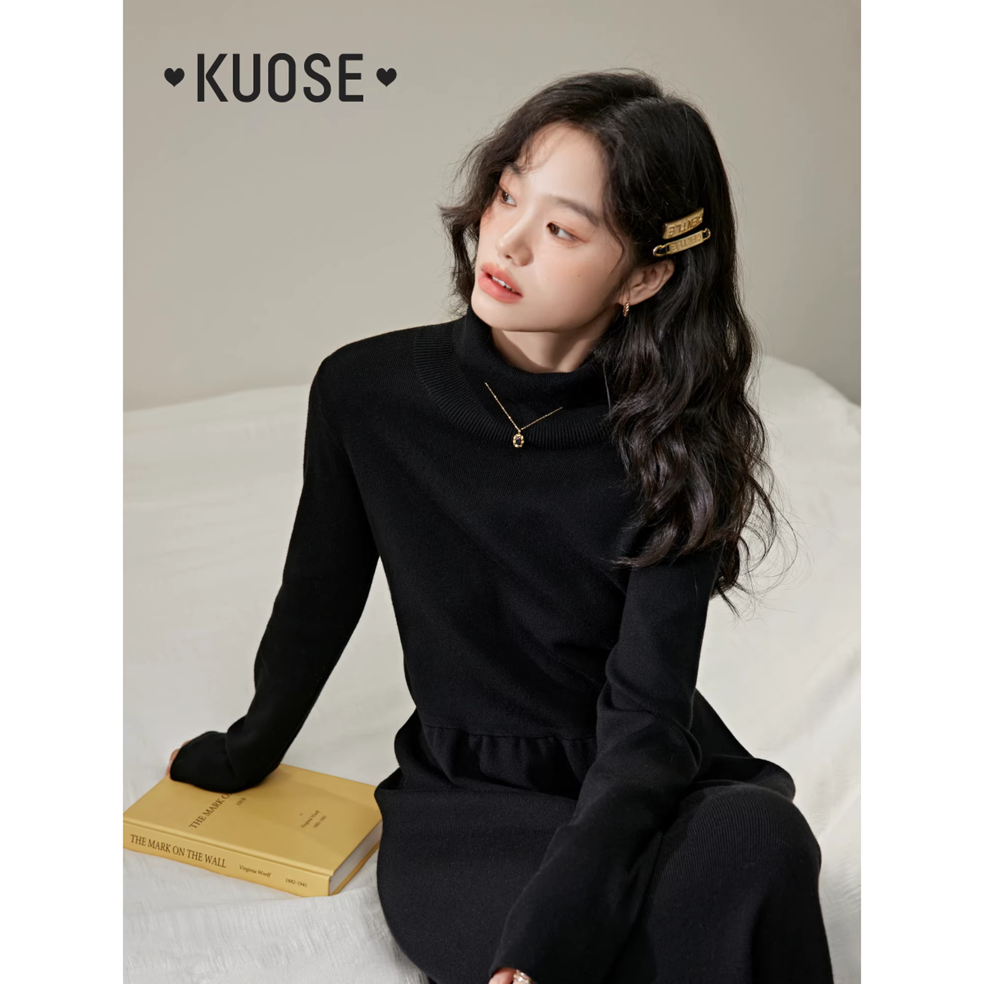 KUOSE 쿠오세 가을겨울 니트 브이넥 베스트 원피스 세트 - 상세 이미지 5
