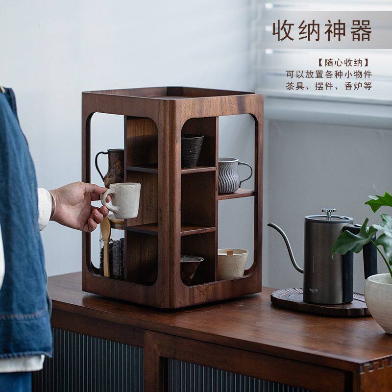 원목 회전형 4단 컵정리대 월넛 머그컵 수납선반 4단 월넛 회전형 28x28x42cm 1개 - 상세 이미지 2