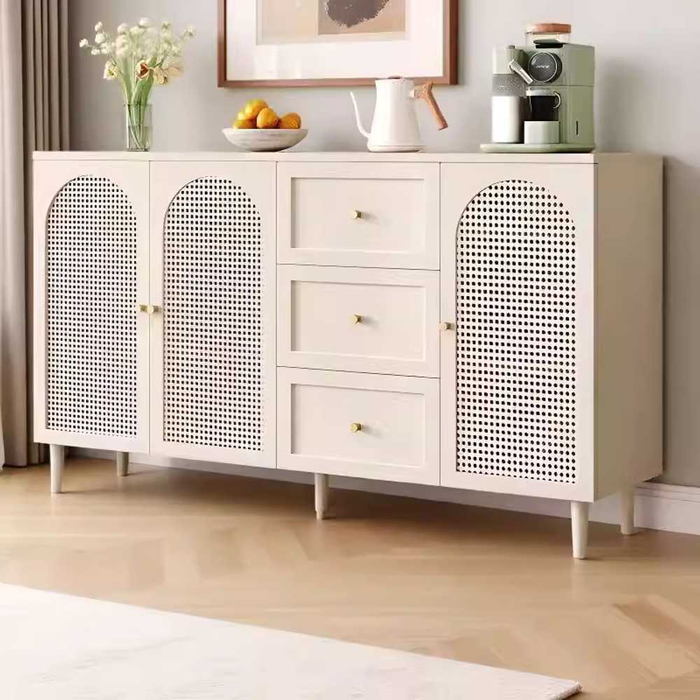 복도 라탄 서랍장 현관 보드 선반 침실 인테리어 콘솔 80x40x95 월넛 - 상세 이미지 2
