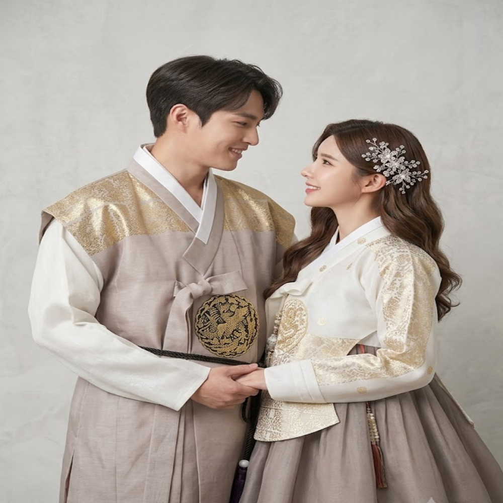 궁 한복대여 혼주 신랑신부 2인 피로연 경복궁 웨딩 촬영한복 140번 - 상품 이미지